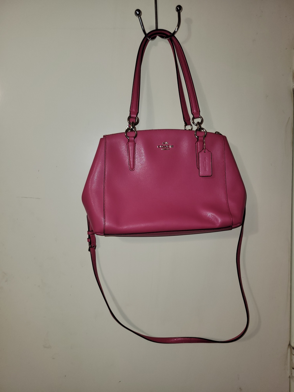 Coach F57520 Christie Carryall Leather Satchel Bright Pink Purse